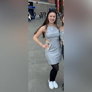 Express Women’s Sparkly Silver Cutout Dress